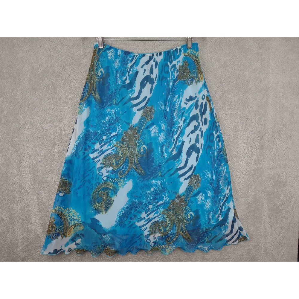 Rene Margo Midi Skirt Blue Paisley‎ Print Lined Lightweight Size L